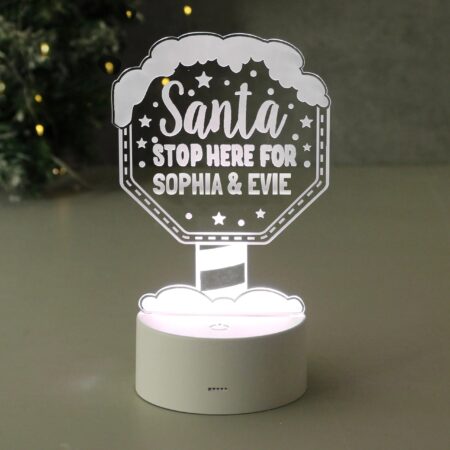Personalised santa stop here led colour changing night light