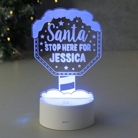 Personalised santa stop here led colour changing night light
