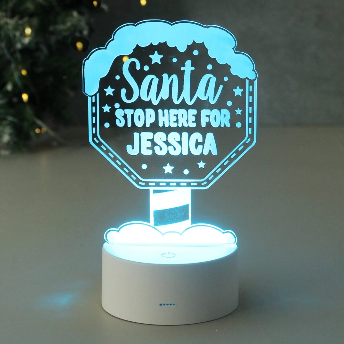 Personalised santa stop here led colour changing night light