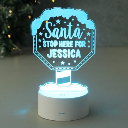 Personalised santa stop here led colour changing night light