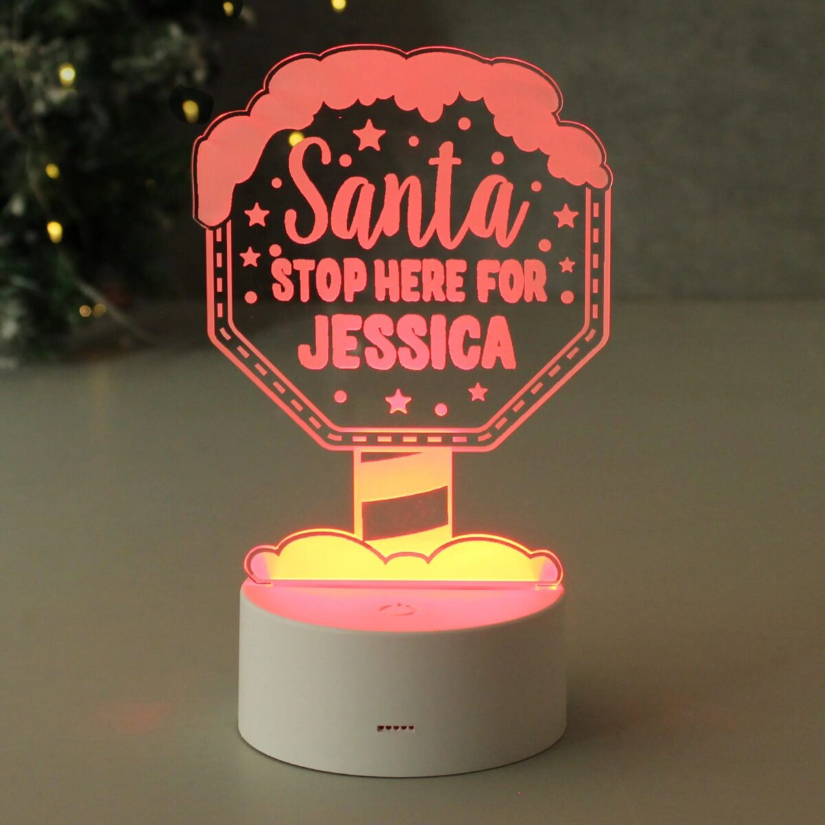 Personalised santa stop here led colour changing night light