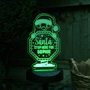 Personalised Santa Stop Here Sign Outdoor Solar Light: 4 - Solar Lights By Gift Moments