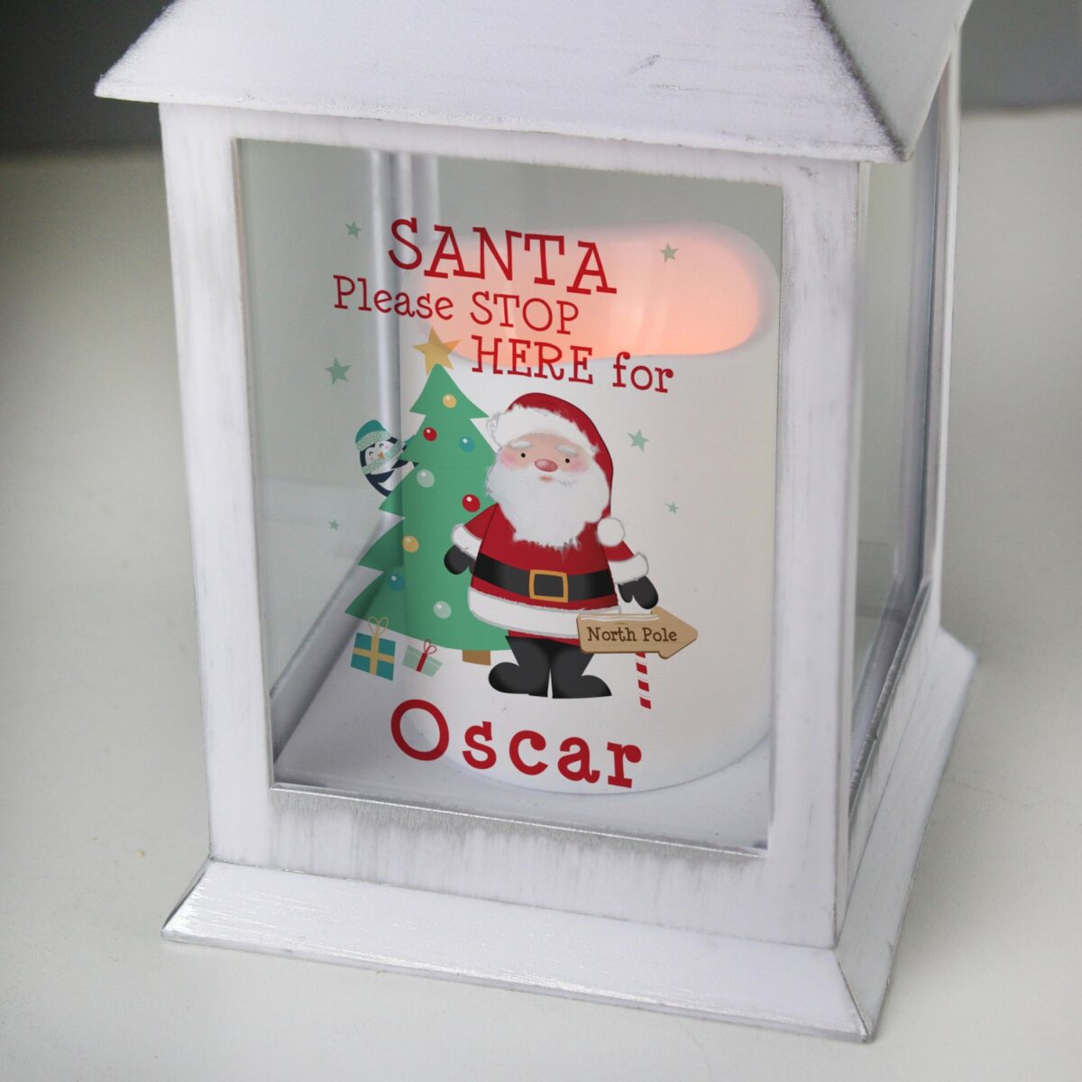 Personalised santa white lantern