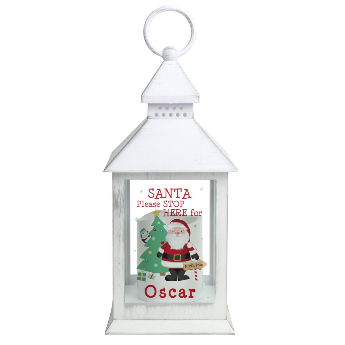 Personalised santa white lantern