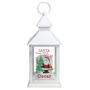 Personalised Santa White Lantern: 4 - LED Lighting By Gift Moments