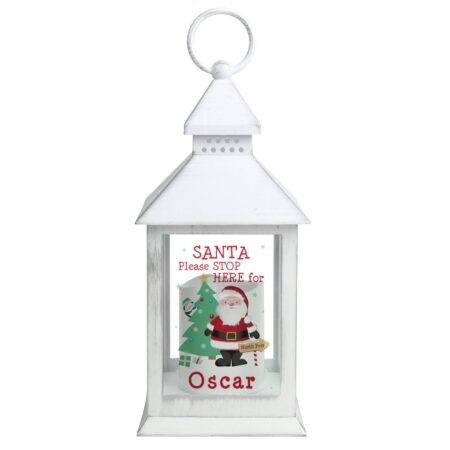 Personalised santa white lantern