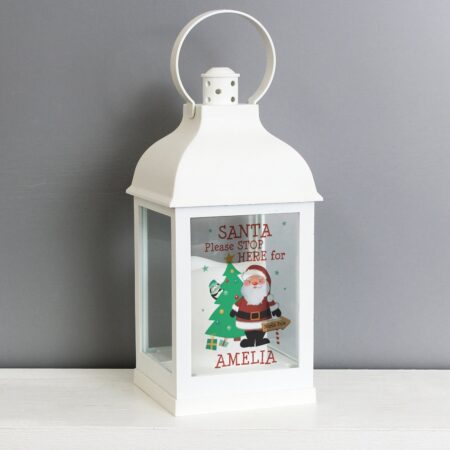 Personalised santa white lantern