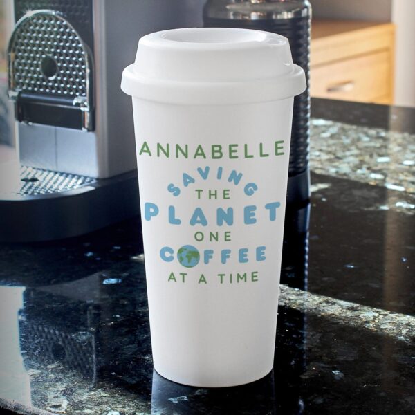 Personalised ’Saving the Planet’ Insulated Reusable Eco Travel Cup: 2 - Travel Mugs By Gift Moments