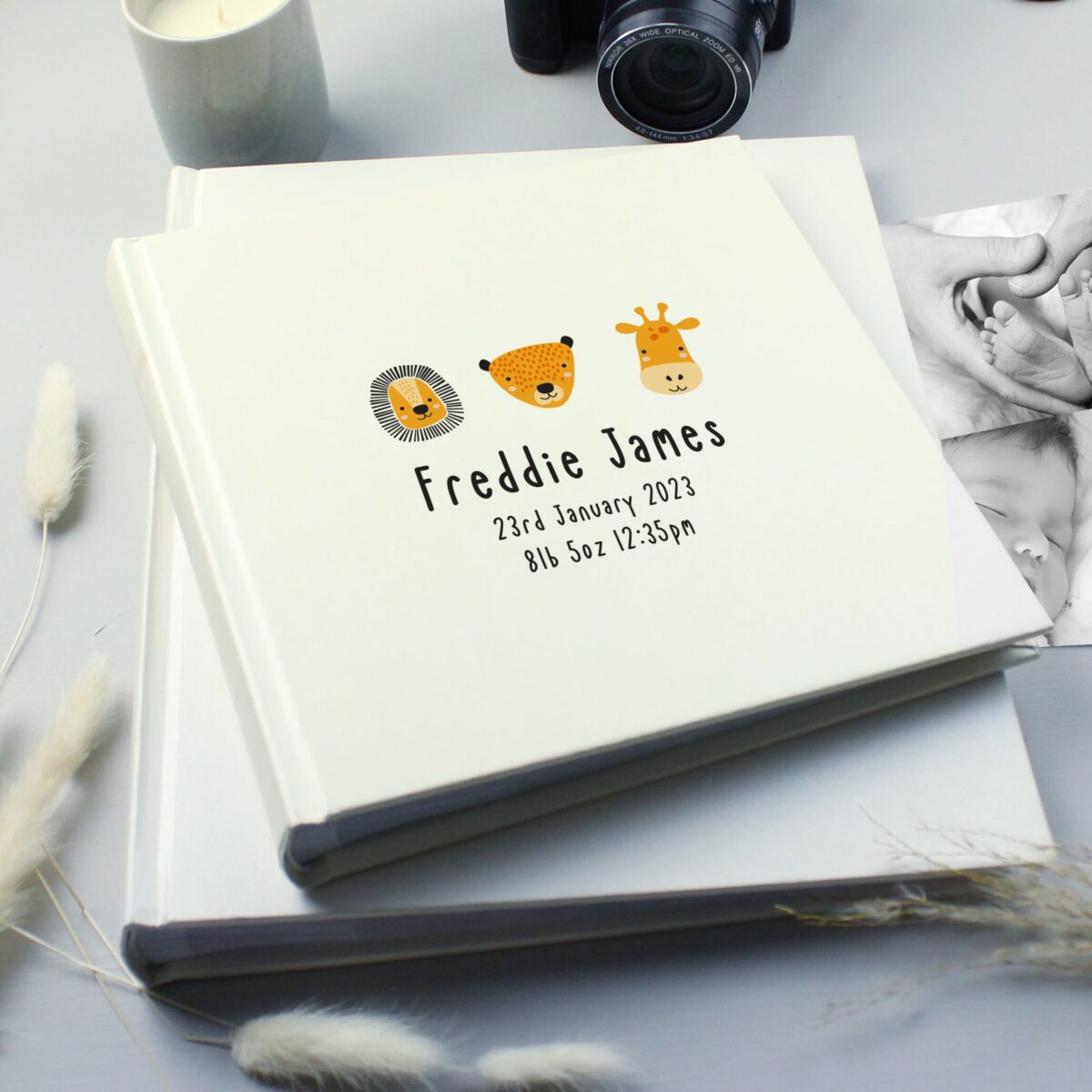 Personalised Scandi Safari Animals Square Photo Album: 2 - Photo Albums By Gift Moments