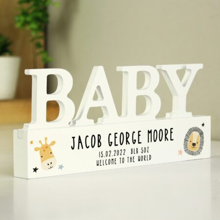 Personalised Scandi Safari Animals Wooden Baby Ornament: 1 - Ornaments By Gift Moments
