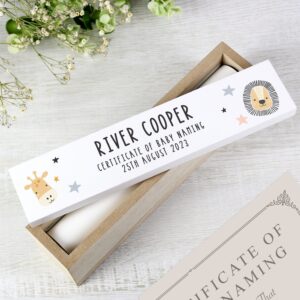 Personalised Scandi Safari Animals Wooden Certificate Holder: 5 - Certificate Holders By Gift Moments