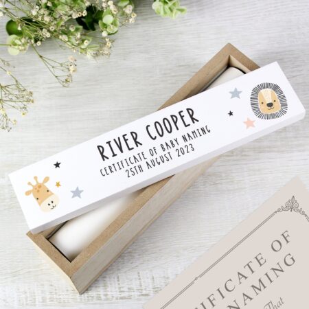 Personalised Scandi Safari Animals Wooden Certificate Holder: 5 - Certificate Holders By Gift Moments