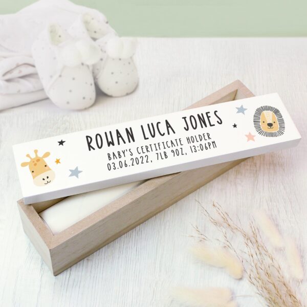 Personalised Scandi Safari Animals Wooden Certificate Holder: 2 - Certificate Holders By Gift Moments