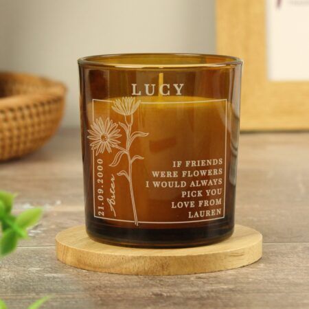 Personalised September Birth Flower Amber Glass Candle: 2 - Candles By Gift Moments