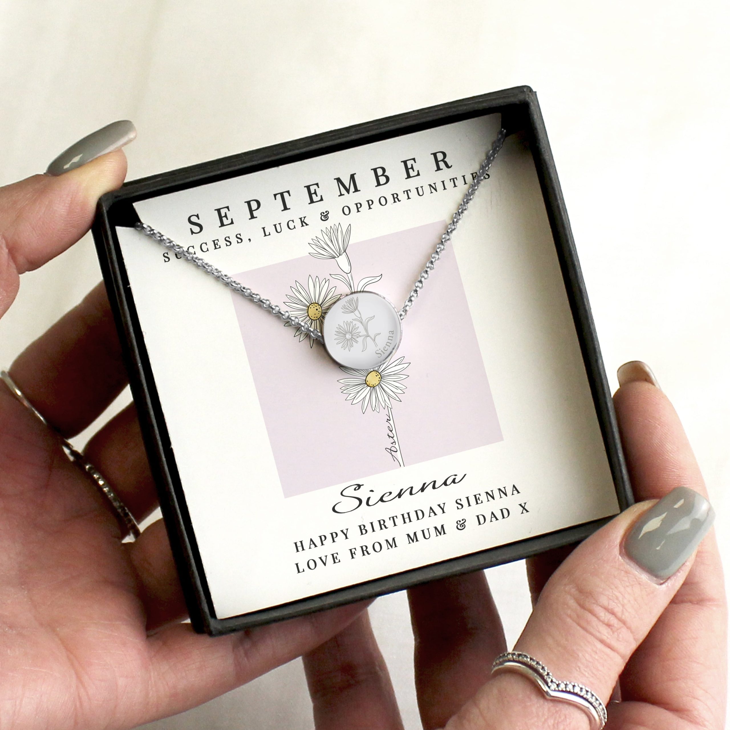 Personalised September Birth Flower Necklace and Box: 1 - Necklaces By Gift Moments
