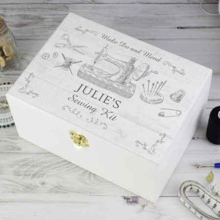 Personalised Sewing Kit White Wooden Keepsake Box: 4 - Keepsake Boxes By Gift Moments