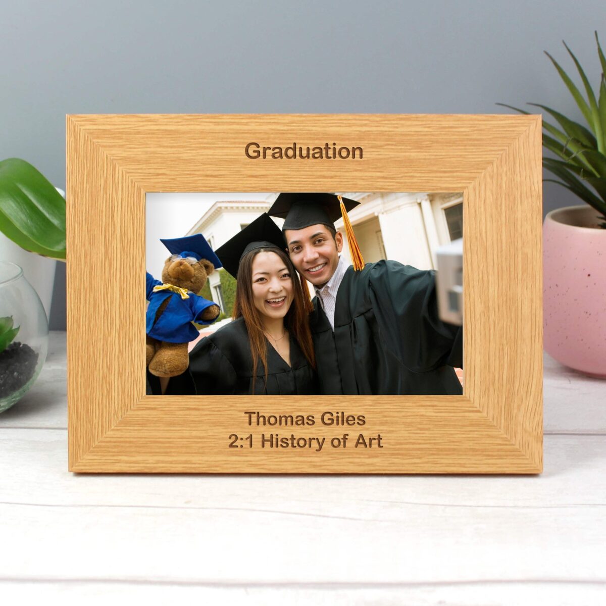 Personalised Short Message 6x4 Landscape Oak Finish Photo Frame: 4 - Photo Frames By Gift Moments