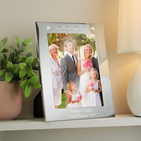Personalised silver 5x7 decorative wedding day photo frame
