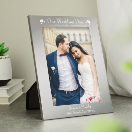 Personalised silver 5x7 decorative wedding day photo frame
