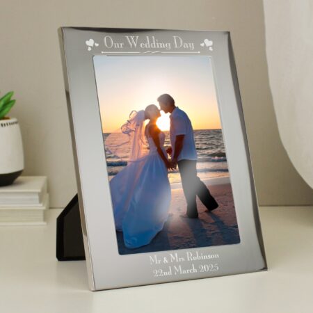 Personalised silver 5x7 decorative wedding day photo frame