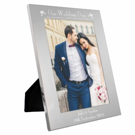 Personalised silver 5x7 decorative wedding day photo frame