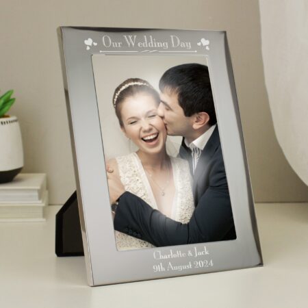 Personalised silver 5x7 decorative wedding day photo frame