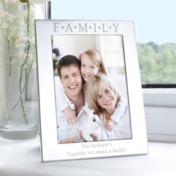 Personalised Silver 5x7 Family & Hearts Photo Frame: 1 - Photo Frames By Gift Moments