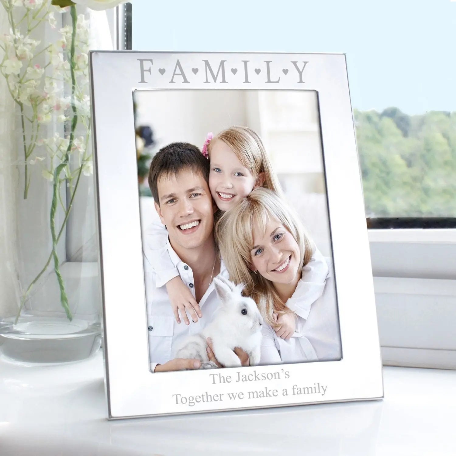 Personalised Silver 5x7 Family & Hearts Photo Frame: 1 - Photo Frames By Gift Moments