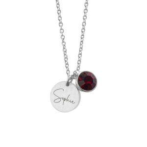 Personalised Silver Birthstone Crystal Disc Necklaces: 21 - Necklaces By Gift Moments