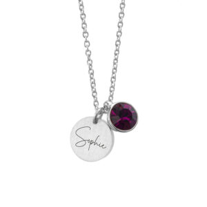 Personalised Silver Birthstone Crystal Disc Necklaces: 17 - Necklaces By Gift Moments