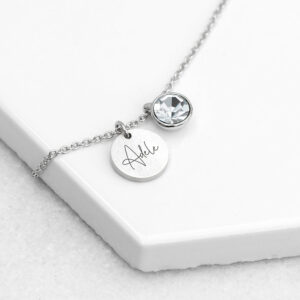 Personalised Silver Birthstone Crystal Disc Necklaces: 8 - April - Necklaces By Gift Moments
