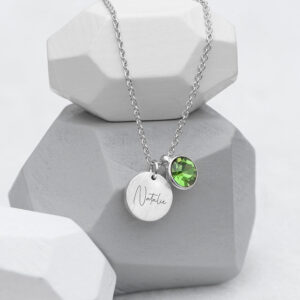 Personalised Silver Birthstone Crystal Disc Necklaces: 12 - August - Necklaces By Gift Moments