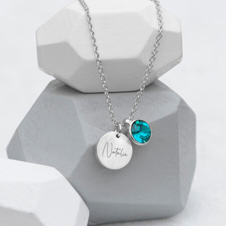 Personalised Silver Birthstone Crystal Disc Necklaces: 16 - December - Necklaces By Gift Moments