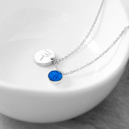 Personalised Silver Birthstone Crystal Disc Necklaces: 14 - September - Necklaces By Gift Moments