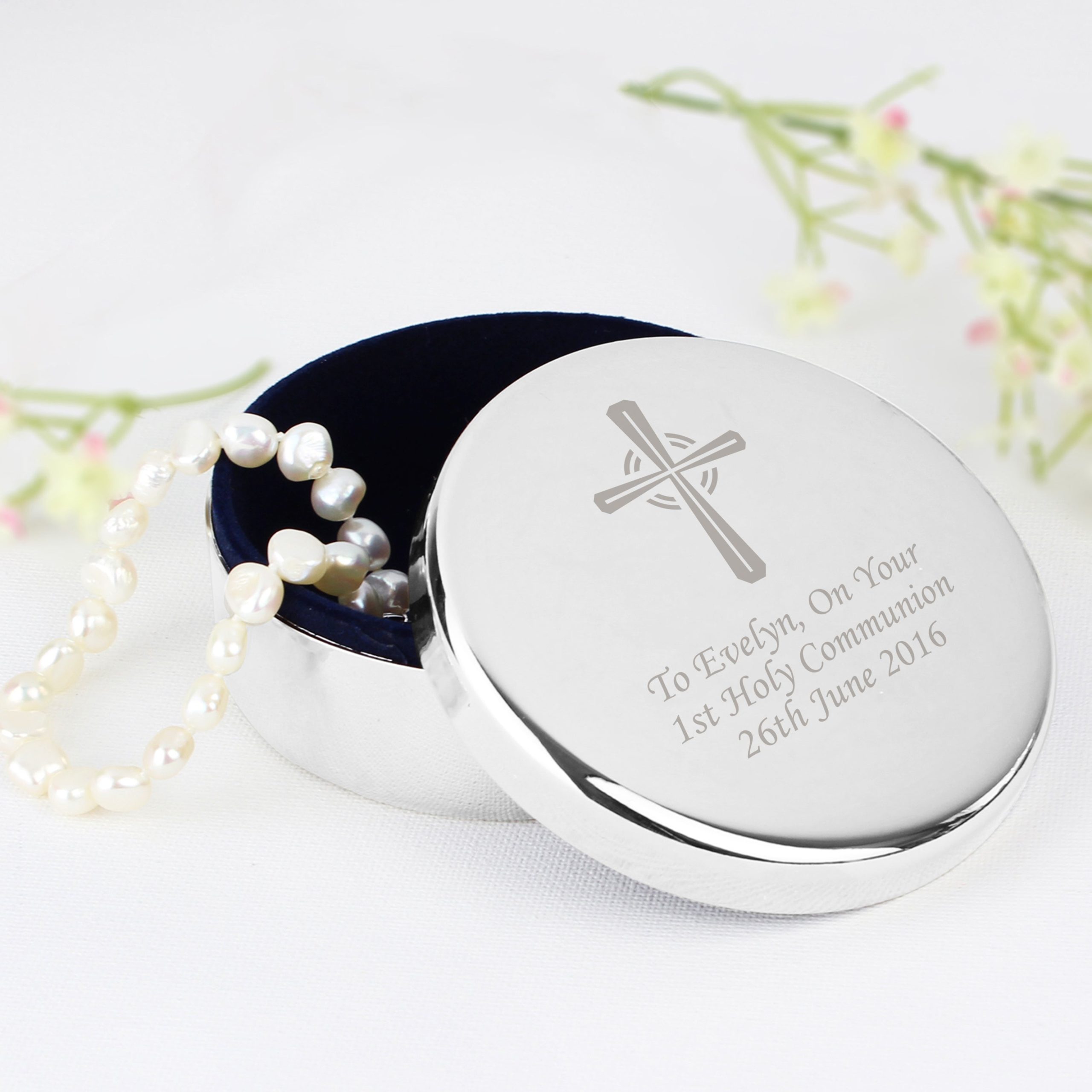 Personalised Silver Cross Trinket Box - Ideal For Rosary Beads: 1 - Trinket Boxes By Gift Moments