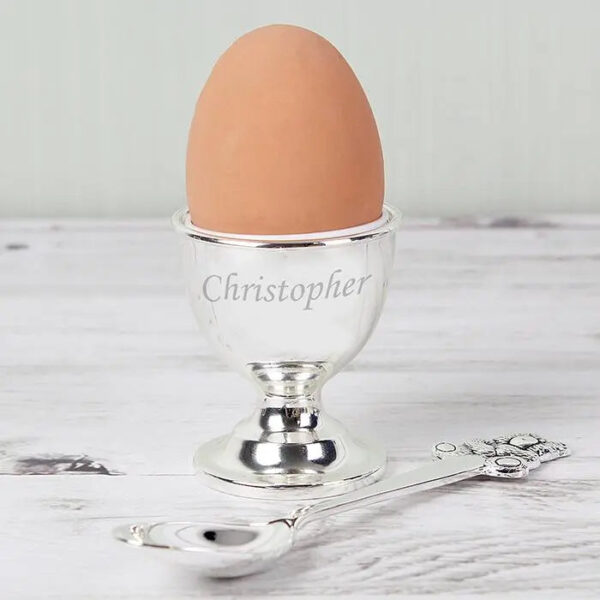 Personalised Silver Egg Cup & Spoon: 1 - Egg Cups By Gift Moments