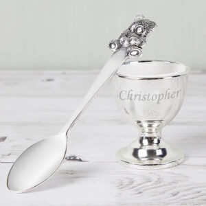 Personalised Silver Egg Cup & Spoon: 3 - Egg Cups By Gift Moments
