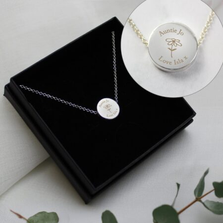 Personalised Silver Flower Disc Necklace: 4 - Necklaces By Gift Moments