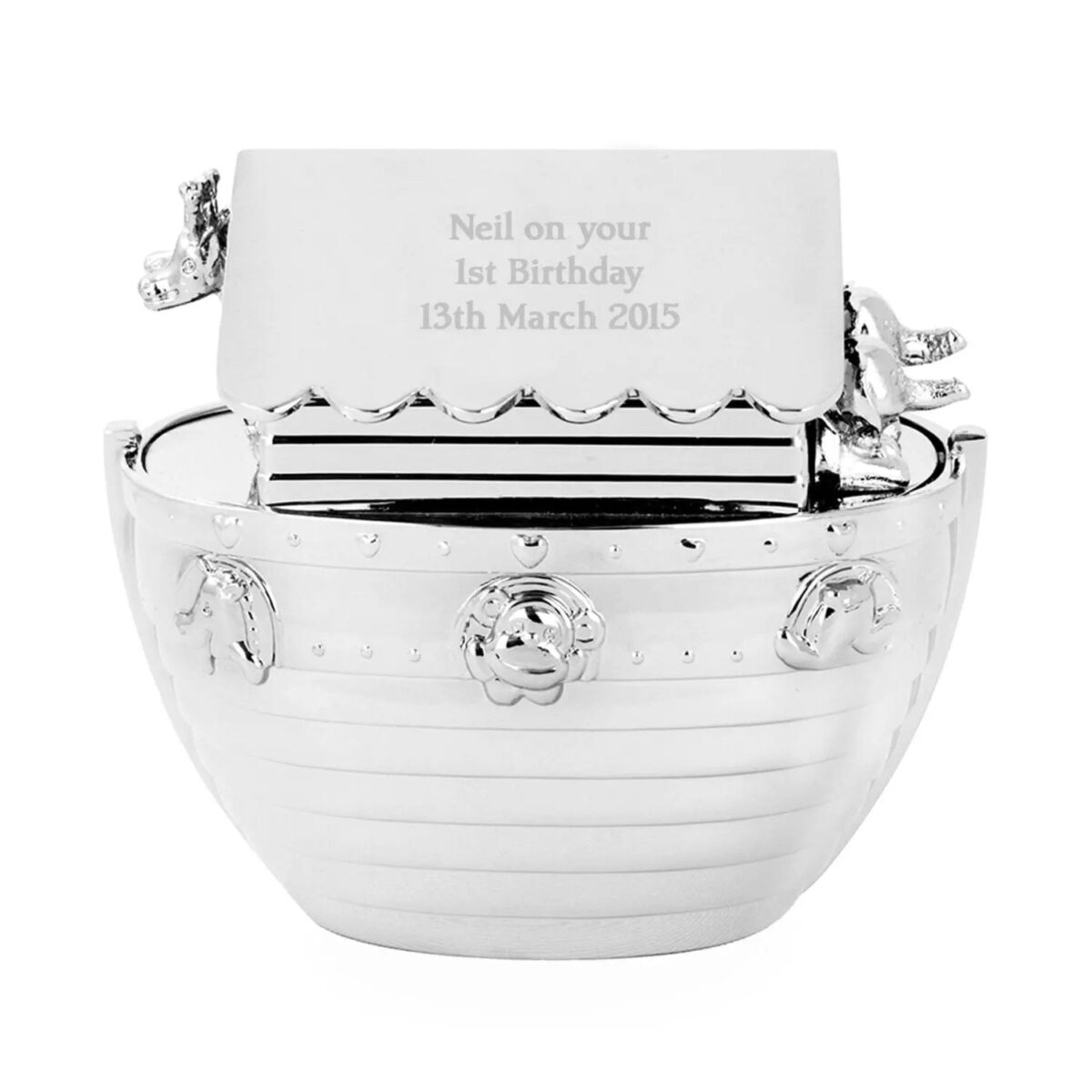 Personalised Silver Noahs Ark Money Box: 3 - Money Boxes By Gift Moments