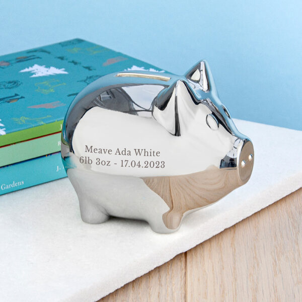 Personalised Silver Plated Piggy Bank: 2 - Money Boxes By Gift Moments