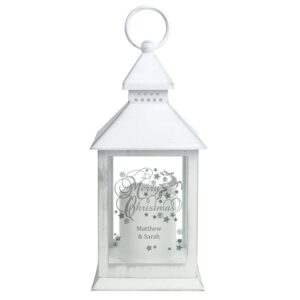 Personalised Silver Reindeer White Lantern: 4 - LED Lighting By Gift Moments