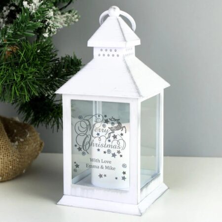Personalised Silver Reindeer White Lantern: 1 - LED Lighting By Gift Moments
