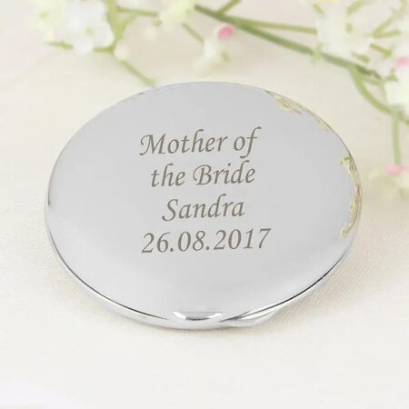 Personalised silver round compact mirror