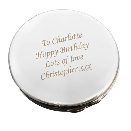 Personalised silver round compact mirror