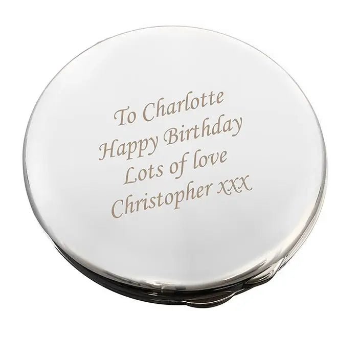 Personalised silver round compact mirror