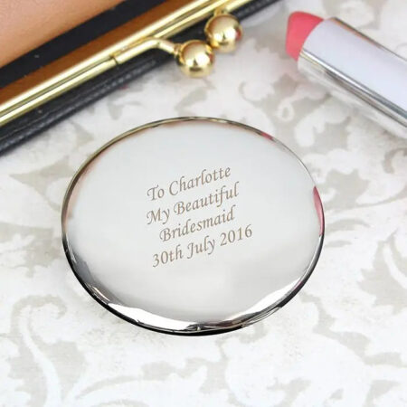 Personalised silver round compact mirror