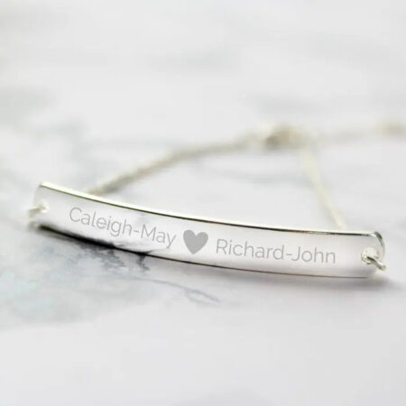 Personalised Silver Tone Heart Bar Bracelet: 1 - Bracelets By Gift Moments