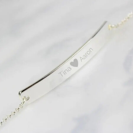 Personalised Silver Tone Heart Bar Bracelet: 6 - Bracelets By Gift Moments