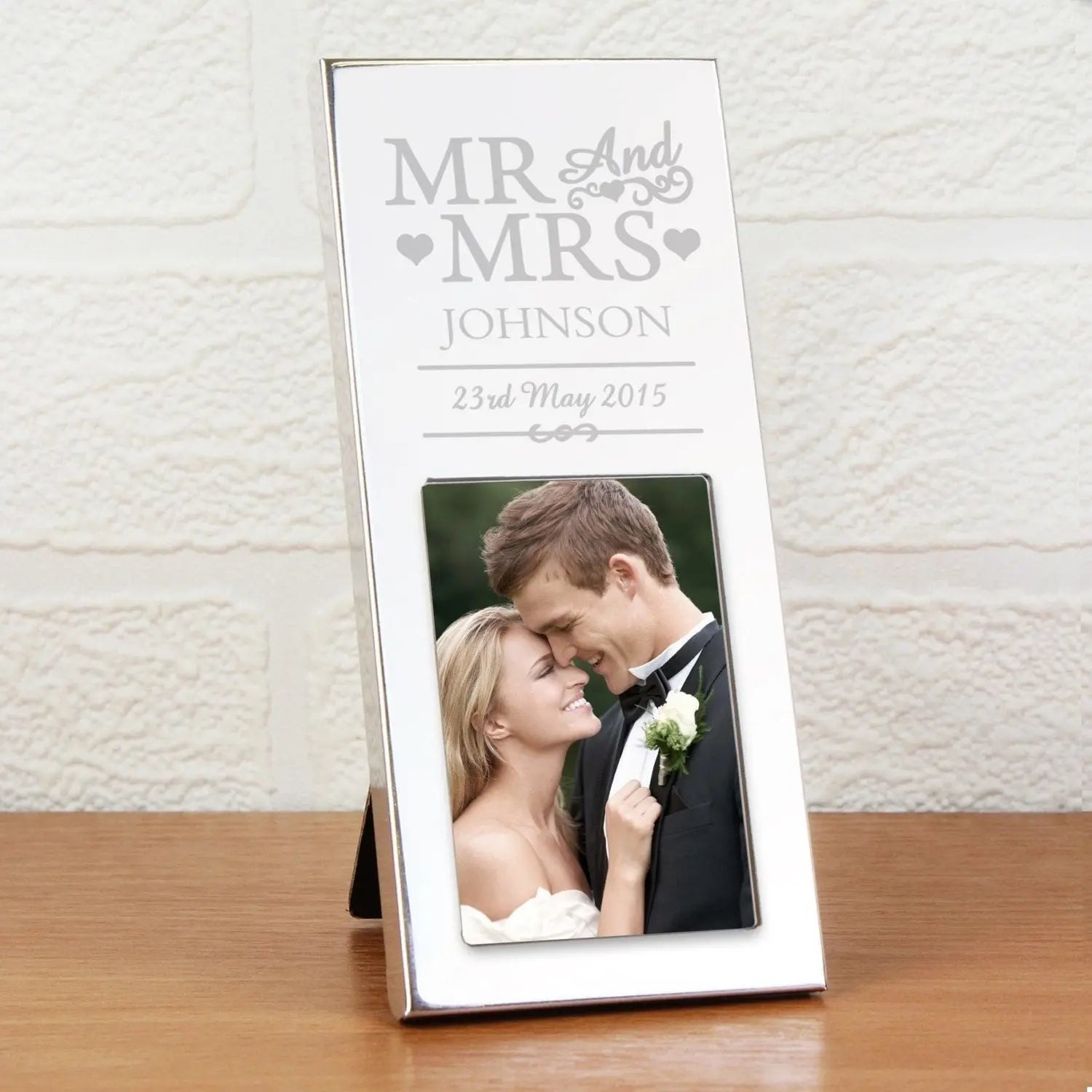 Personalised Small Mr & Mrs 2x3 Silver Photo Frame: 1 - Photo Frames By Gift Moments