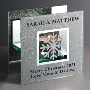 Personalised Snowflake Silver Glitter Tea Light Holder: 1 - Candle Holders By Gift Moments